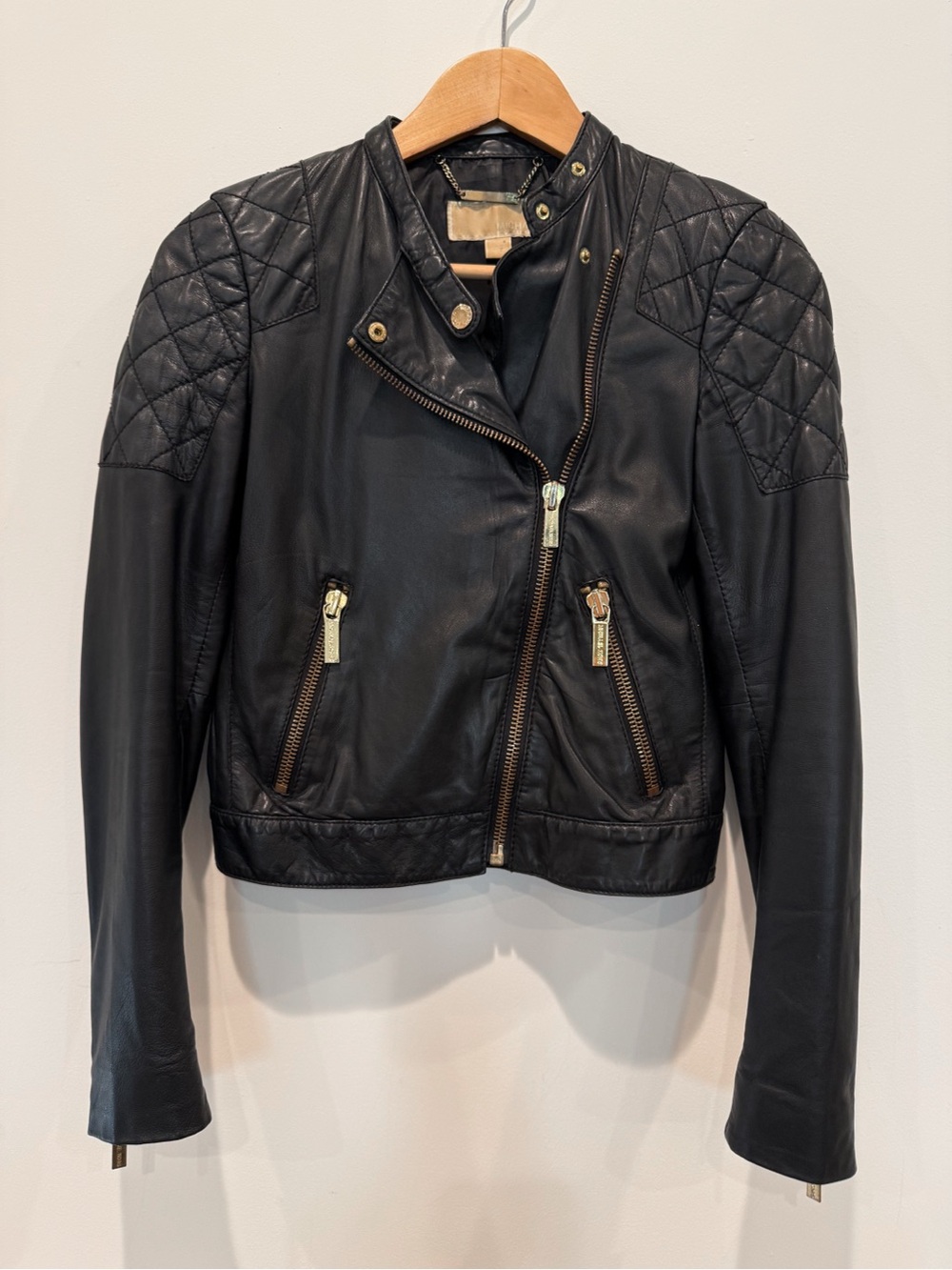 Vintage MICHAEL Michael Kors Black Genuine Leather Moto Jacket XXS